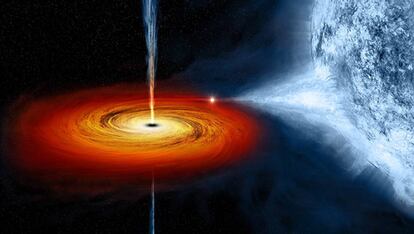 El agujero negro Cygnus X-1 tragando materia.