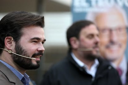 Gabriel Rufián i Oriol Junqueras durant l'acte.