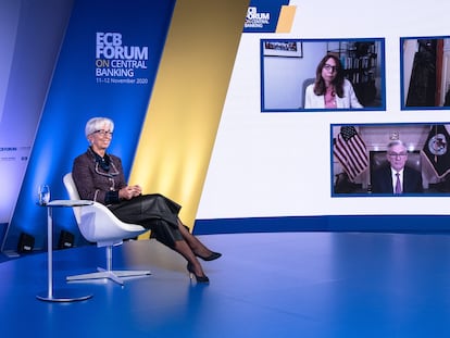 La presidenta del BCE, Christine Lagarde, participa en un foro virtual a principios de noviembre.