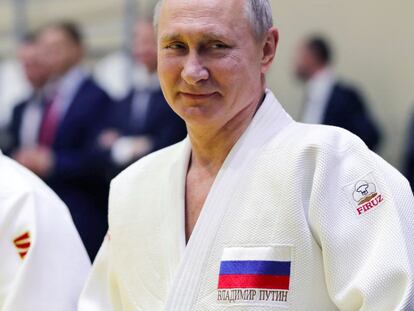Vladimir Putin, en un entrenamiento del equipo nacional ruso de yudo en febrero de 2019 en Sochi.