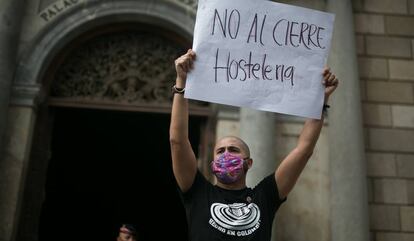 Manifestació de restauradors davant del Palau de la Generalitat, el passat dimecres.