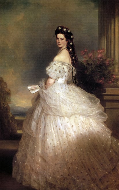 Retrato de la emperatriz realizado por Franz Xaver Winterhalter, con las 27 estrellas para el pelo con diamantes y perlas de la joyería Köchert.