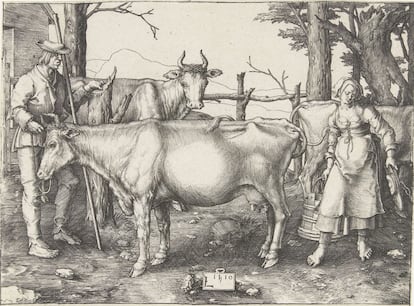 Este grabado de Lucas van Leyden muestra una escena de coqueteo en una granja. Es parte de la colección del Rijksmuseum en Ámsterdam.