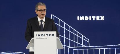 Pablo Isla, presidente de Inditex, en la presentación de los resultados del grupo, ayer en Arteixo (La Coruña).