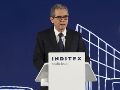 Pablo Isla, presidente de Inditex, en la presentaci&oacute;n de los resultados del grupo, ayer en Arteixo (La Coru&ntilde;a).