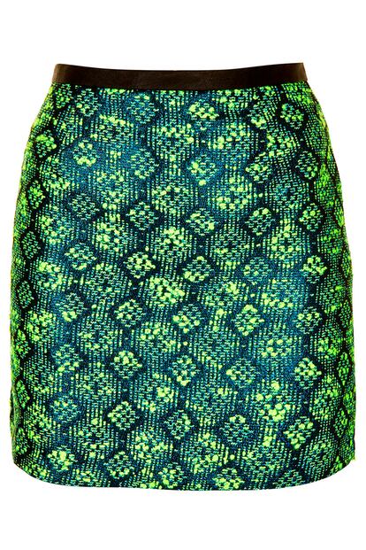 Falda geométrica en tweed verde, de Sister Jane para Topshop (62 euros).