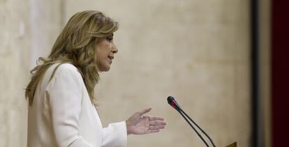 Susana D&iacute;az, durante su intervenci&oacute;n en el Parlamento.