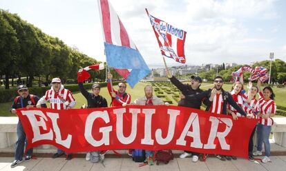 Seguidores en Lisboa para el partido de final de Champions League que enfrenta al Real Madrid y Atlético de Madrid.