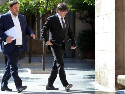 El vicepresident de la Generalitat, Oriol Junqueras, i el president, Carles Puigdemont, aquest juny.
