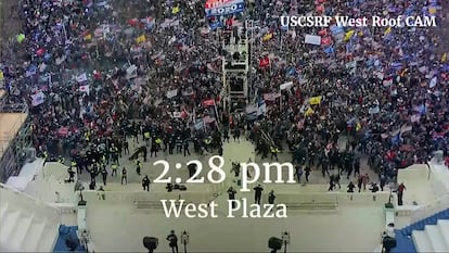 Captura de uno de los videos inéditos presentados en la primera sesión de las audiencias de la comisión de investigación del ataque al Capitolio, el jueves en Washington.