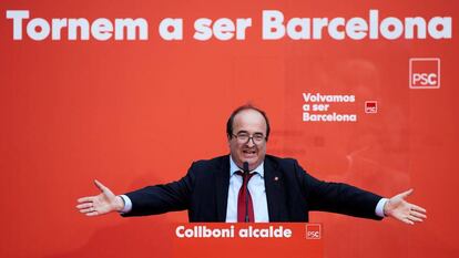 El líder de los socialistas catalanes, Miquel Iceta, en un acto de campaña en Barcelona.