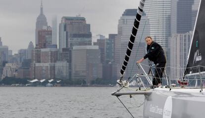 Greta Thunberg arribant a Nova York, en el viatge per participar a les Nacions Unides. 