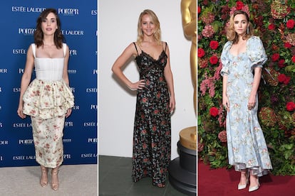 Alison Brie en la fiesta de ‘Porter’ en Los Ángeles (2018); Jennifer Lawrence en la presentación de ‘Madre!’ (2017); y Suki Waterhouse en Londres (2018).