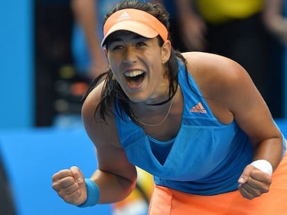 Garbine Muguruza celebra su victoria ante Wozniacki.