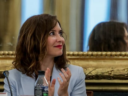 La presidenta de la Comunidad de Madrid, Isabel Díaz Ayuso, en el I Foro Empresarial Internacionalización en Italia, en el Palacio de Santoña, a 8 de septiembre de 2022, en Madrid (España).