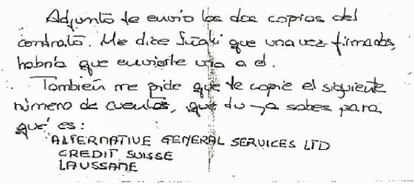 LA NOTA DE CUQUERELLA. Esta es la nota de la asistente de Urdangarin donde da los datos para el ingreso del dinero en Suiza.