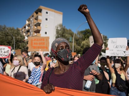 Una protesta en Berlín contra la evacuación de los campos de migrantes de la isla griega de Lesbos, el pasado septiembre.