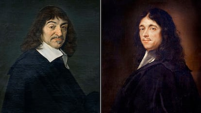 Retrato del filósofo René Descartes (1596-1650) de la Colección del Museo del Louvre, París, a la izquierda, y retrato del matemático francés Pierre de Fermat (1607-1665) por Rolland Lefebvre, siglo XIX, a la derecha.