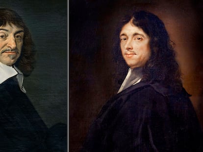 Retrato del filósofo René Descartes (1596-1650) de la Colección del Museo del Louvre, París, a la izquierda, y retrato del matemático francés Pierre de Fermat (1607-1665) por Rolland Lefebvre, siglo XIX, a la derecha.