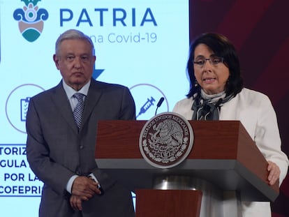 María Elena Álvarez-Buylla, directora del Conacyt, anuncia que ya está lista la vacuna contra coronavirus, este miércoles, en Ciudad de México.