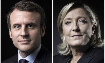 Macron (à esq.) e Marine Le Pen, favoritos nas primeiras pesquisas.