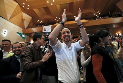 Pablo Iglesias en un acto de campaña en Cádiz este viernes.