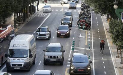 Calle colón de Valencia en 2017, recién inaugurado su anillo ciclista.