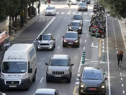 Calle colón de Valencia en 2017, recién inaugurado su anillo ciclista.