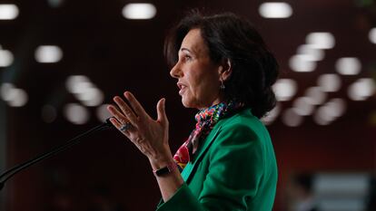 La presidenta del Banco Santander, Ana Botín, durante la presentación de resultados del banco, en Madrid.