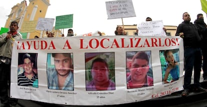 Family members of the five missing youths hold a protest in Veracruz.