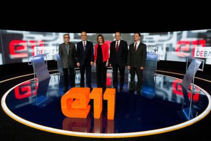 Joan Coscubiela, Josep Antoni Duran Lleida, Carme Chacón, Jorge Fernández Díaz y Alfred Bosch, ayer en el plató de TV-3.