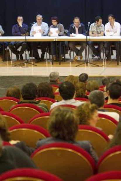 Asamblea de trabajadores de Pescanova, celebrada el 20 de abril en Vigo, para valorar la solicitud esta semana del concurso de acreedores de la compa&ntilde;&iacute;a.