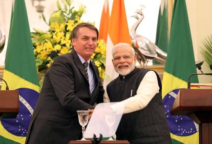 Bolsonao y Modi durante la visita oficial del brasileño a India.