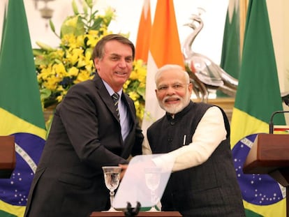 Bolsonao y Modi durante la visita oficial del brasileño a India.