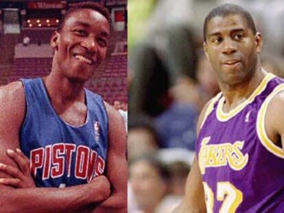 Isaiah Thomas (a la izquierda) y Magic Johnson.