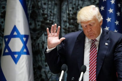 El presidente de Estados Unidos Donald Trump, durante la rueda de prensa que ha ofrecido en la residencia presidencial en Jerusalén.