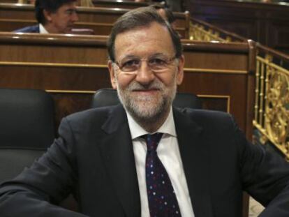 El presidente del Gobierno, Mariano Rajoy, durante el pleno del Congreso en el que ha comparecido para informar sobre las conclusiones del Consejo Europeo de los pasados 25 y 26 de junio. 