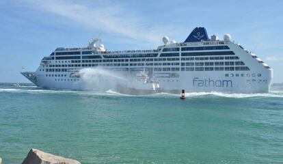 The ‘Adonia’ as it set off from Miami for a historic voyage to Cuba.