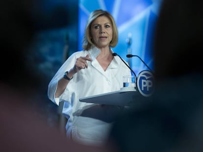 María Dolores de Cospedal en una imagen de abril durante la convención nacional del Partido Popular celebrado en Sevilla.