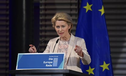 Ursula von der Leyen, este viernes durante su discurso en Berlín.