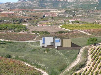 Recreació infográfica del edificio central del parque temático del vino en Labastida.
