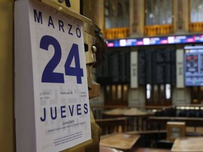 Vista de la Bolsa de Madrid en una jornada en la que el principal selectivo de la Bolsa espa&ntilde;ola, el IBEX 35.