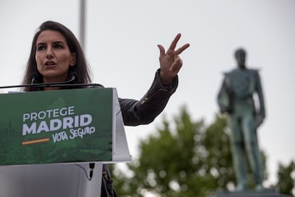Vox candidate for the Madrid regional election, Rocío Monasterio, at a campaign event.