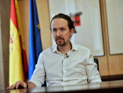 Pablo Iglesias durante la grabación del vídeo en el que anunció que se presentaba de candidato a las elecciones autonómicas de Madrid.