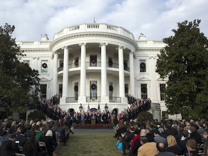 Acto en la Casa Blanca presidido por Donald Trump.