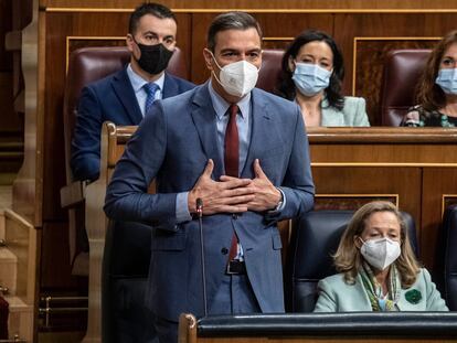 Pedro Sánchez interviene este miércoles desde su escaño en la sesión de control al Gobierno.