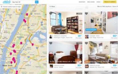 Ofertas de alojamiento en casas de Nueva York de la web Airbnb.
