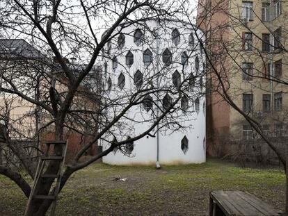 Exterior de la Casa de la Utopía, la casa construida por Konstantin Melnikov en Moscú.