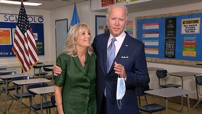 Jill e Joe Biden depois do pronunciamento dela na convenção da terça-feira.