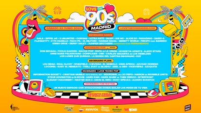 Cartel de Love the 90s Madrid, el festival de los noventa más grande del mundo que tendrá lugar el 22 de junio en IFEMA.